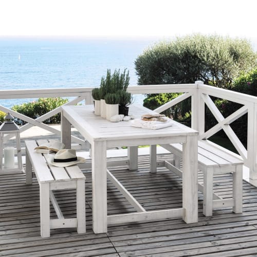 Super Witte houten tuintafel + 2 banken L 180 cm Bréhat | Maisons du Monde MG-16
