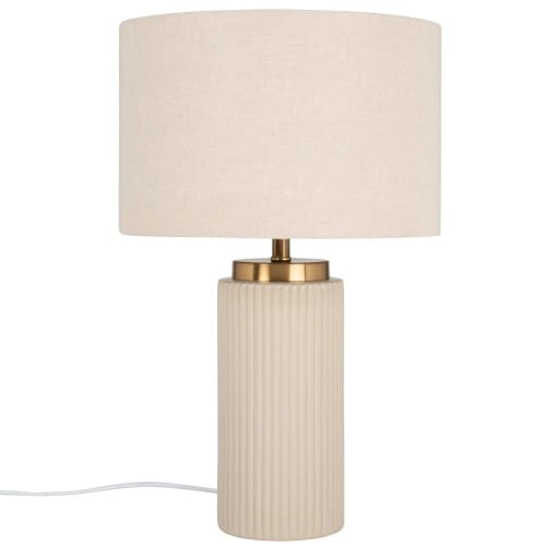 hek Perfect zwaar Witte keramische lamp met beige katoenen lampenkap VIGO | Maisons du Monde