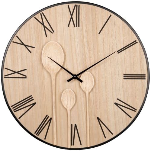 Wood and metal clock with vintage-style roman numerals