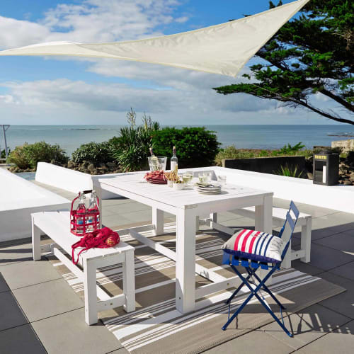 white wood garden table and chairs