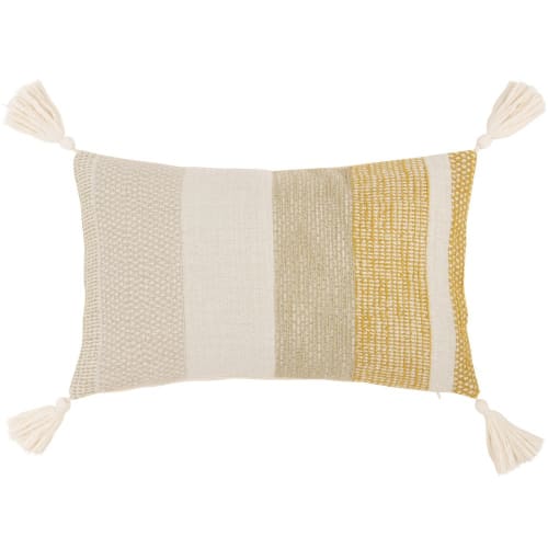 Soft furnishings and rugs Cushions & covers | Woven cotton cushion cover with yellow, ecru and beige pompoms 30x50cm - VP49626