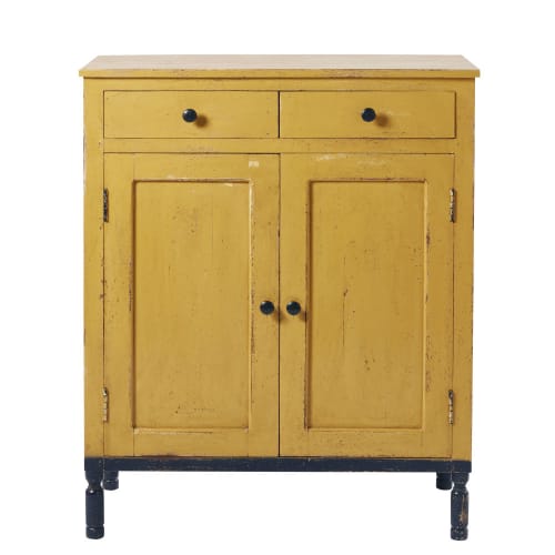 Furniture Sideboards | Yellow and Black Solid Mango Wood 2-Door 2-Drawer Tall Sideboard - YN87730