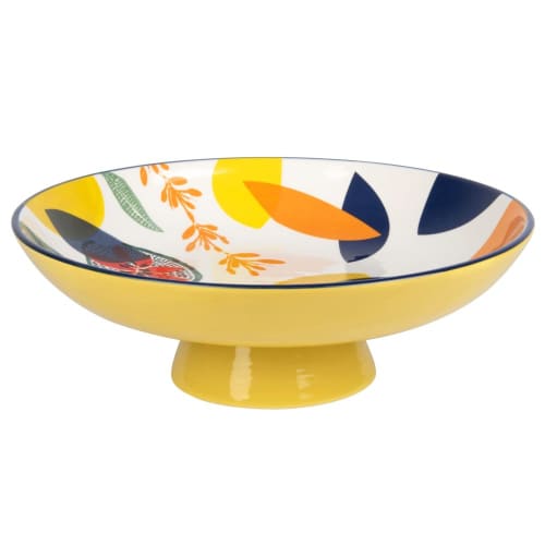 Yellow Earthenware Fruit Bowl with Multicoloured Print