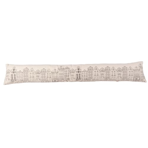 Dekoration Knöpfe und Türdeko | Zugluftstopper aus weißer Baumwolle, bedruckt mit Häusermotiv - MD33516