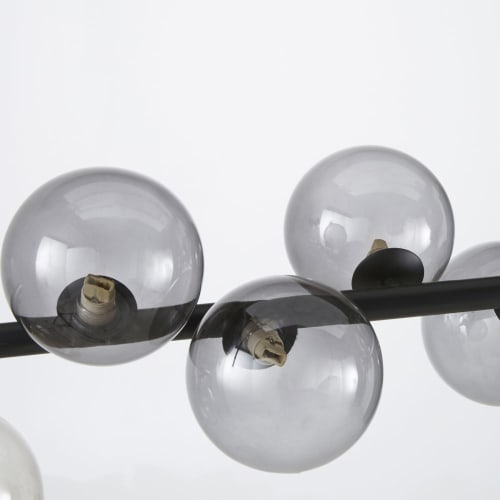 taxi Steen Infrarood Zwart metalen hanglamp met 14 bollen uit rookglas THALES | Maisons du Monde