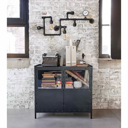 Vergevingsgezind Kalmerend honderd Zwart metalen industrieel dressoir met glas B 87 cm Edison | Maisons du  Monde
