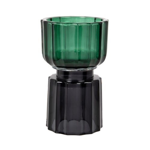 Zwarte en groene glazen theelichthouder