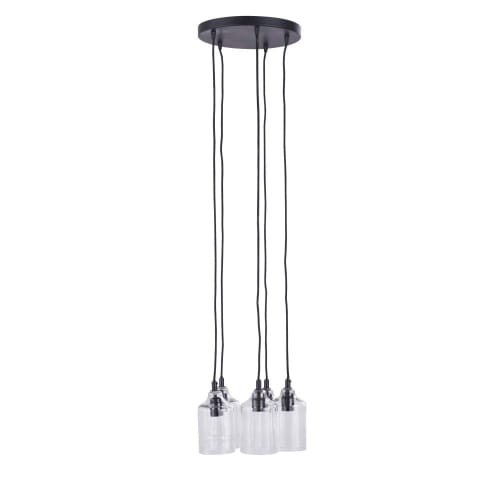 Zwarte metalen hanglamp met 5 glazen lampenkappen