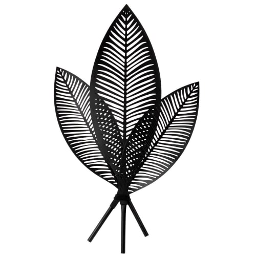 Zwarte metalen palmbladeren wanddecoratie 44x75 PALMIA | Maisons