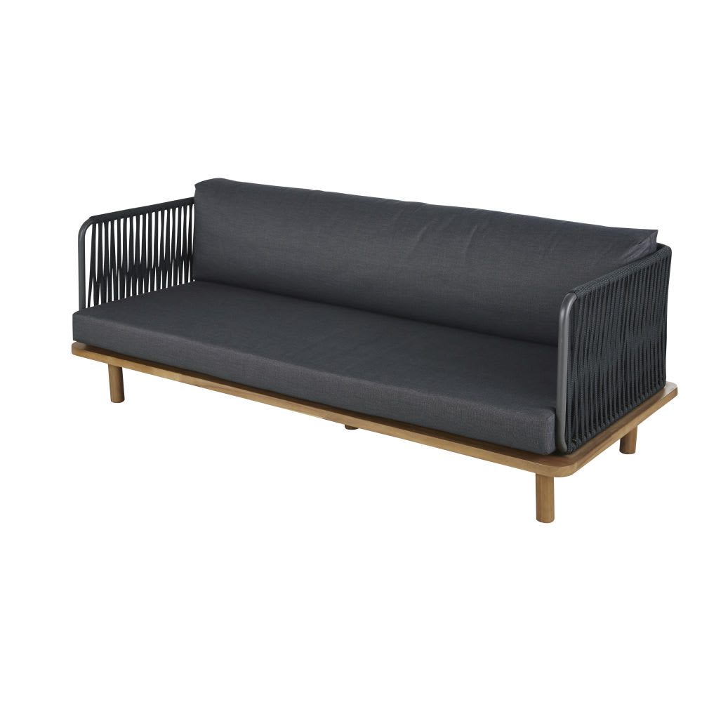 2-/3-Sitzer-Gartensofa aus anthrazitgrauem Schnurgeflecht und