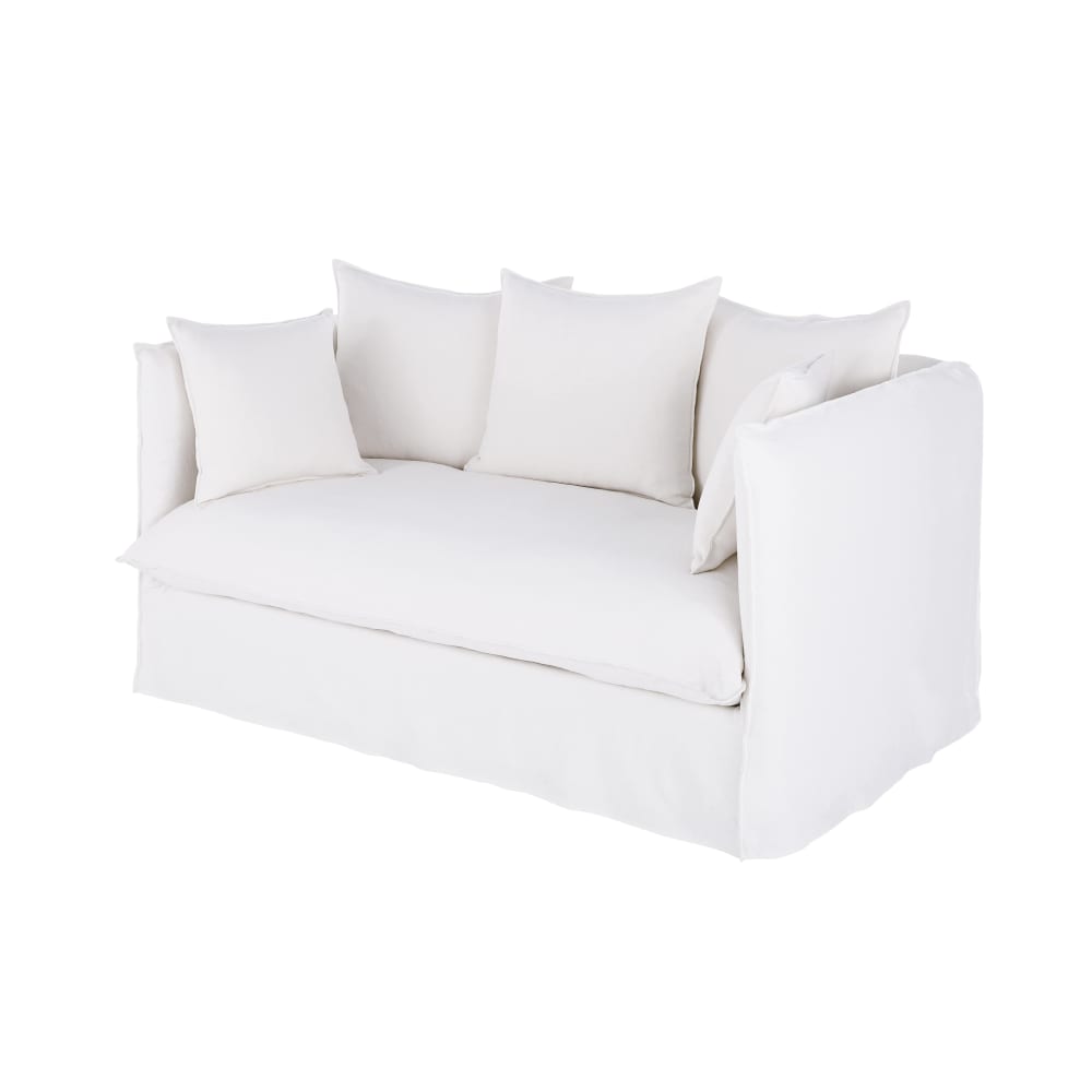 2/3-Sitzer-Sofa aus Premiumleinen, weiß - Maisons Du Monde