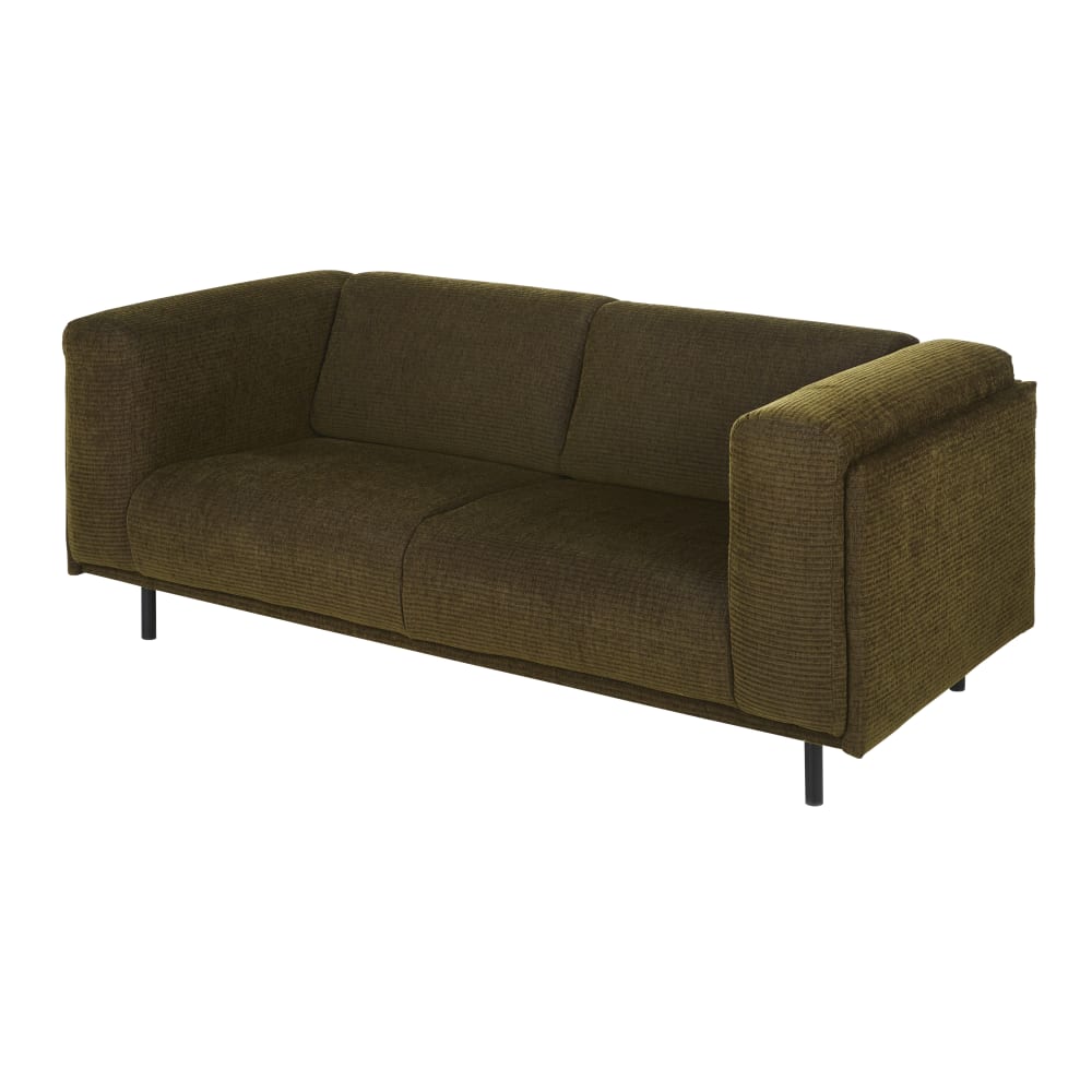 2/3-Sitzer-Sofa mit Bezug aus dunkelgrünem Cordsamt - Maisons Du