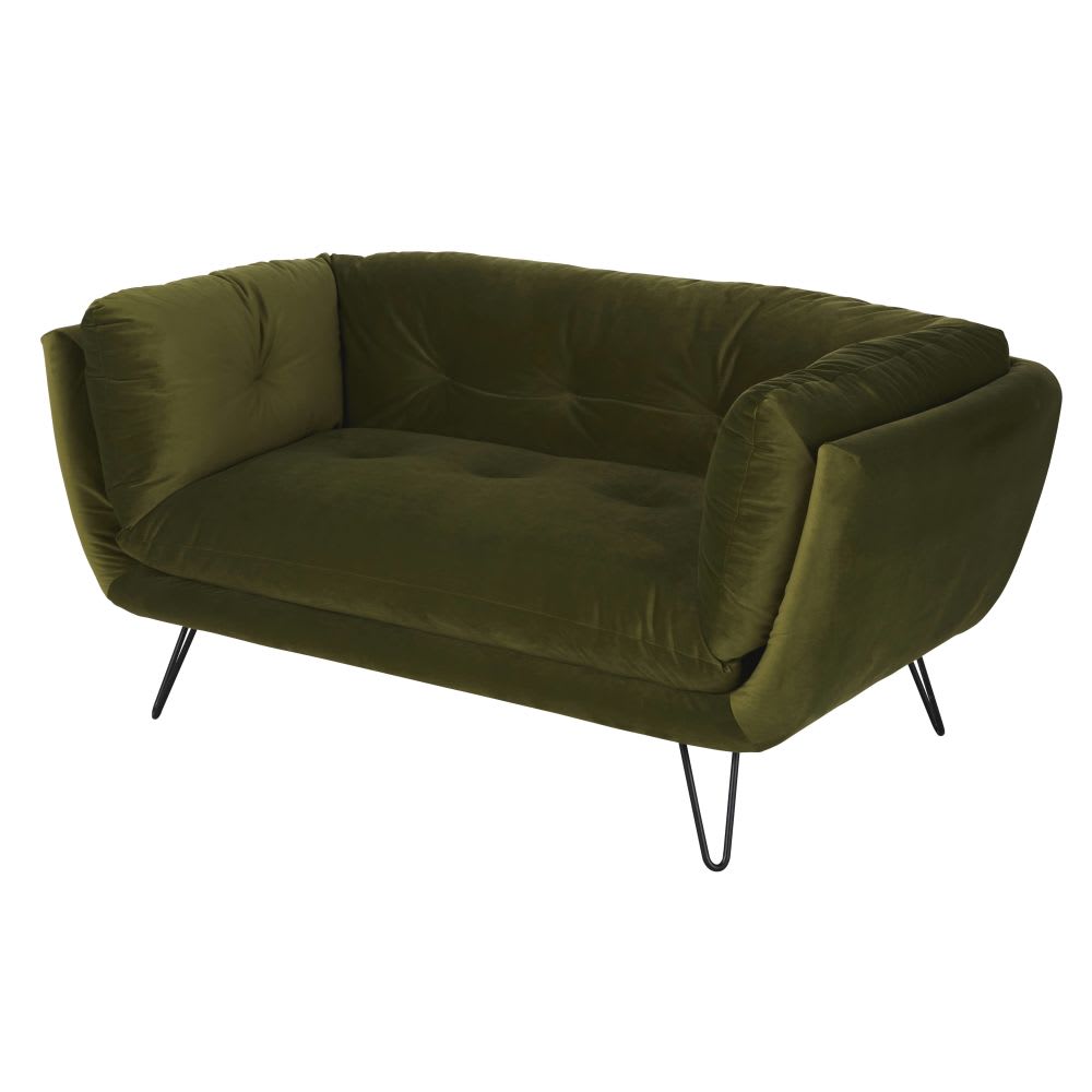 2/3-Sitzer-Sofa mit moosgrünem Samtbezug - Maisons Du Monde