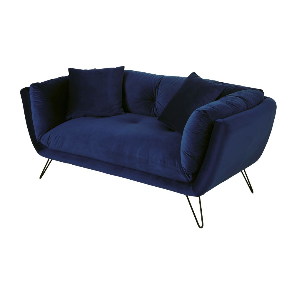 2/3-Sitzer-Sofa mit nachtblauem Samtbezug - Maisons Du Monde