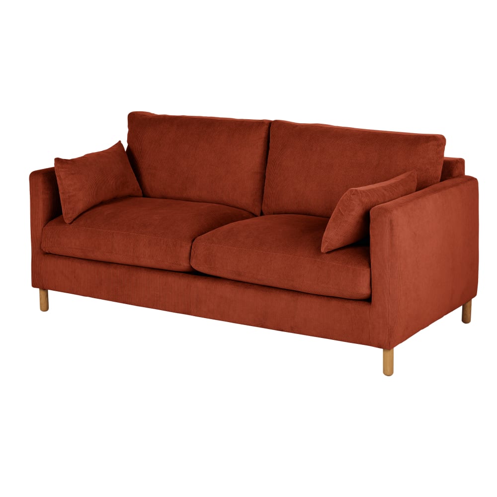 3/4-Sitzer-Couch aus Cord, Matratze 10 cm, rotbraun - Maisons Du
