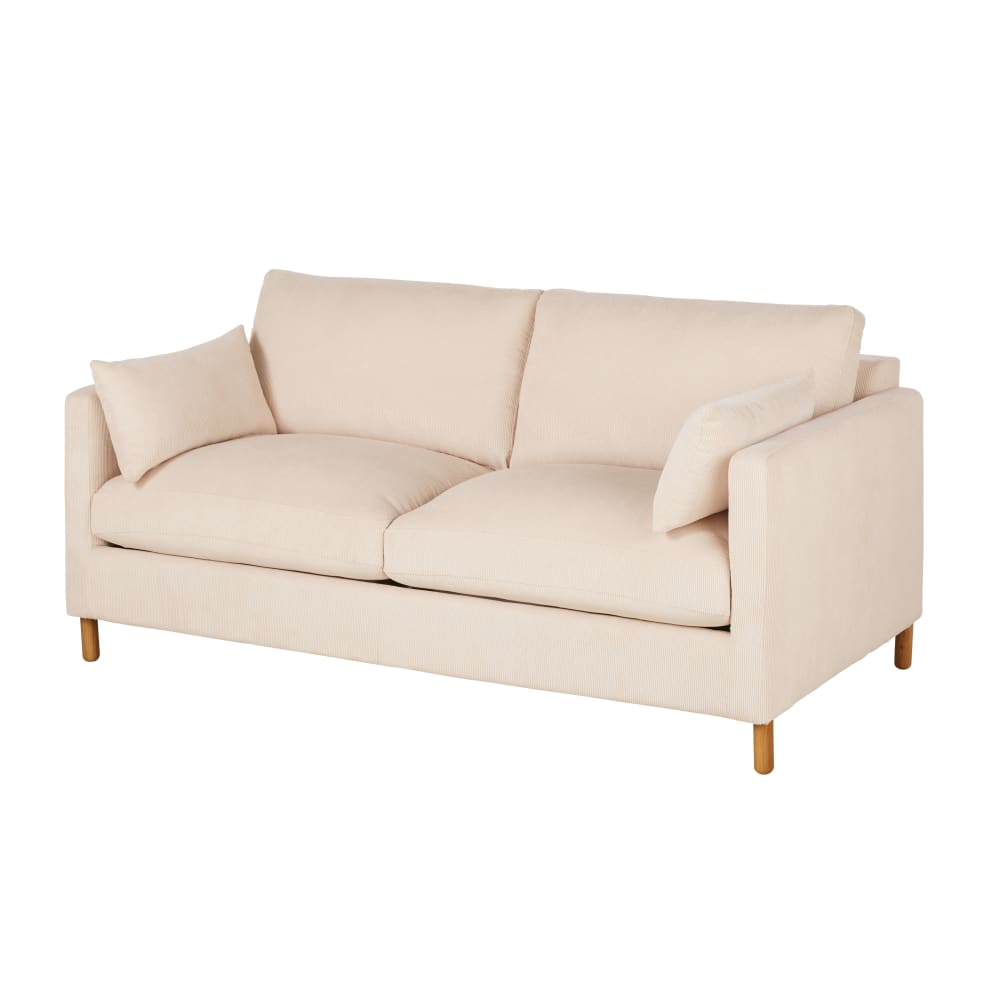 3/4-Sitzer-Couch aus Cord, Matratze 14 cm, beige - Maisons Du
