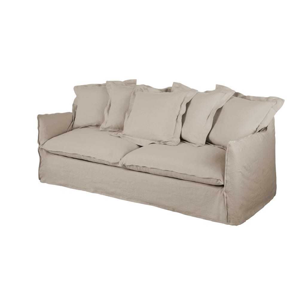 3/4-Sitzer-Sofa aus Premiumleinen, beige - Maisons Du Monde
