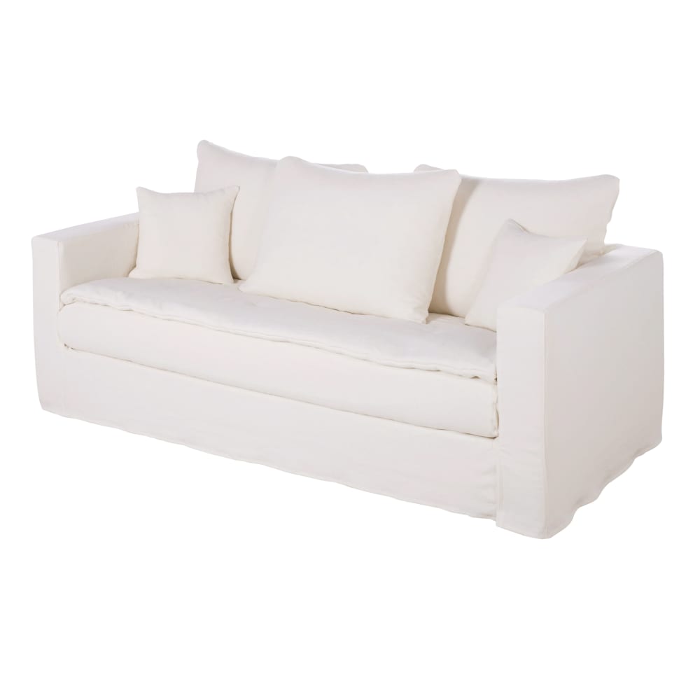 3/4-Sitzer-Sofa mit Bezug aus weißem Leineneffekt - Maisons Du