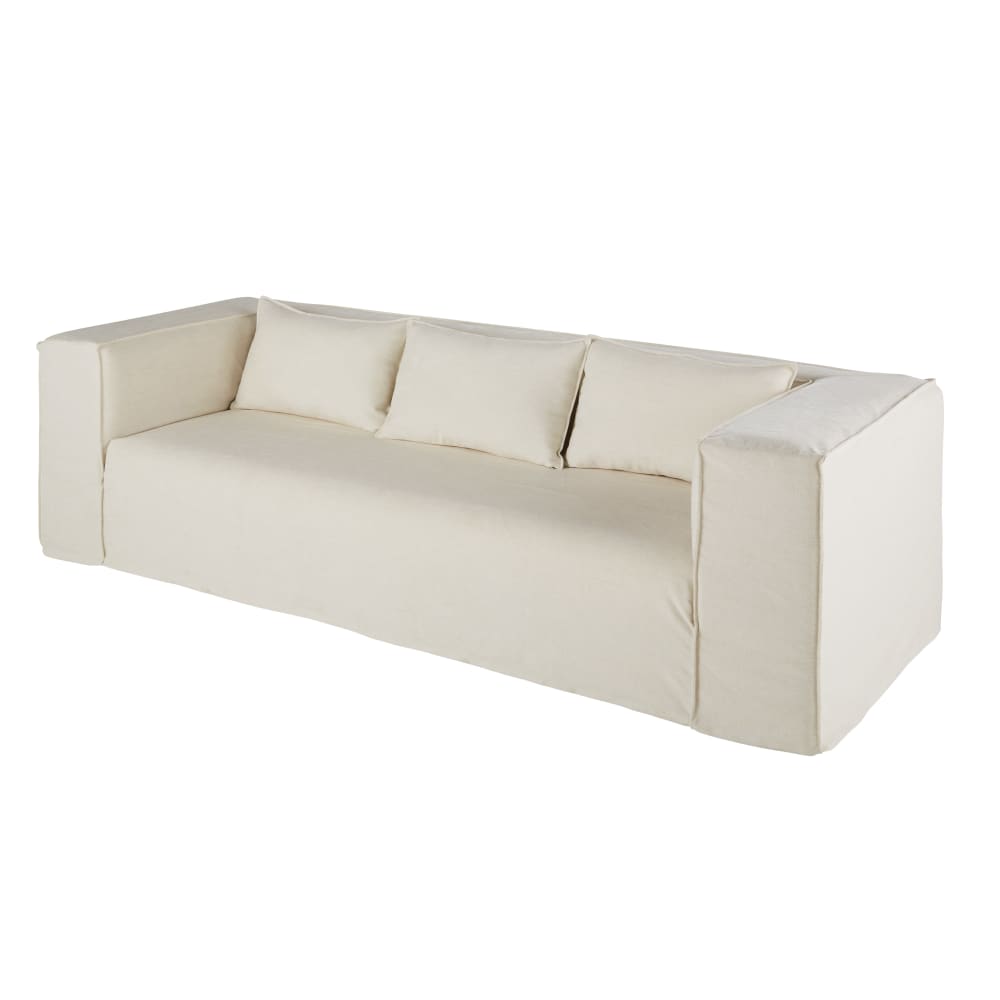 3/4-Sitzer-Sofa mit gewebtem Stoffbezug, beige - Maisons Du Monde