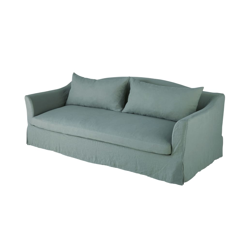 3/4-Sitzer-Sofa mit seladonblauem Leinenbezug - Maisons Du Monde