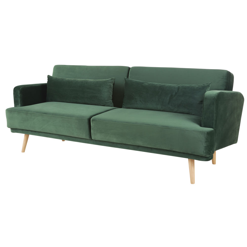 3-Sitzer-Schlafsofa mit Samtbezug, grün - Maisons Du Monde