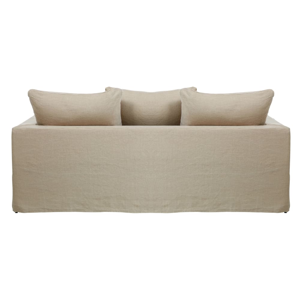 3-Sitzer-Sofa, Bezug aus gewaschenem Leinen, beige - Maisons Du