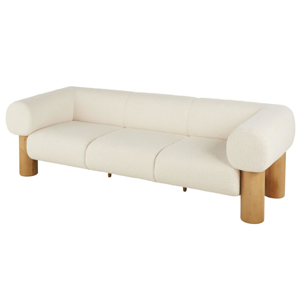 3-Sitzer-Sofa mit Bezug aus weißem Bouclé-Stoff - Maisons Du