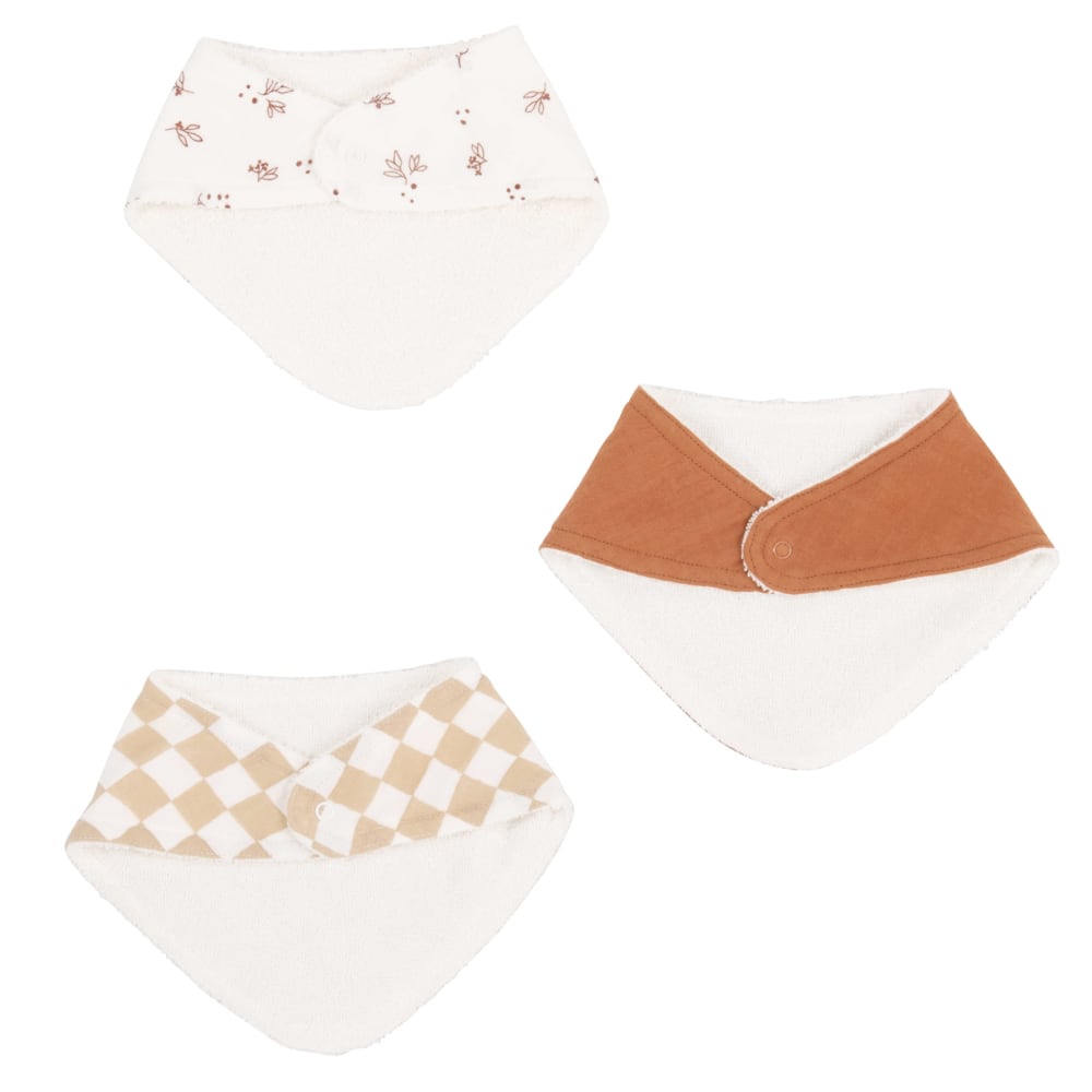 3er Set Bandana-Lätzchen aus Bio-Baumwolle, weiß und braun -
