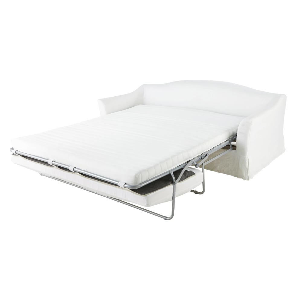 4-Sitzer-Schlafsofa mit Bezug aus gewaschenem Leinen, weiß -