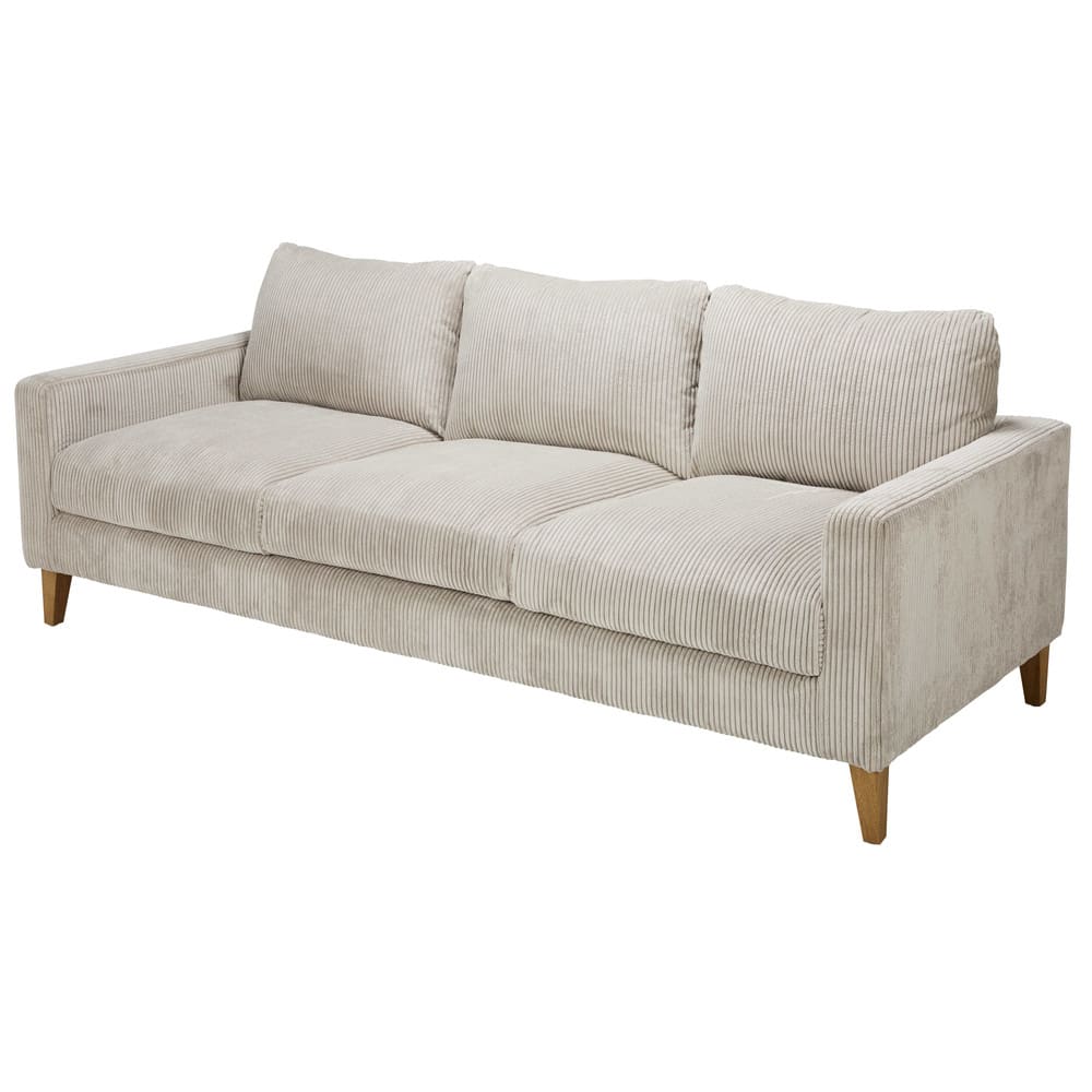4-Sitzer-Sofa aus geripptem hellgrauem Samt - Maisons Du Monde