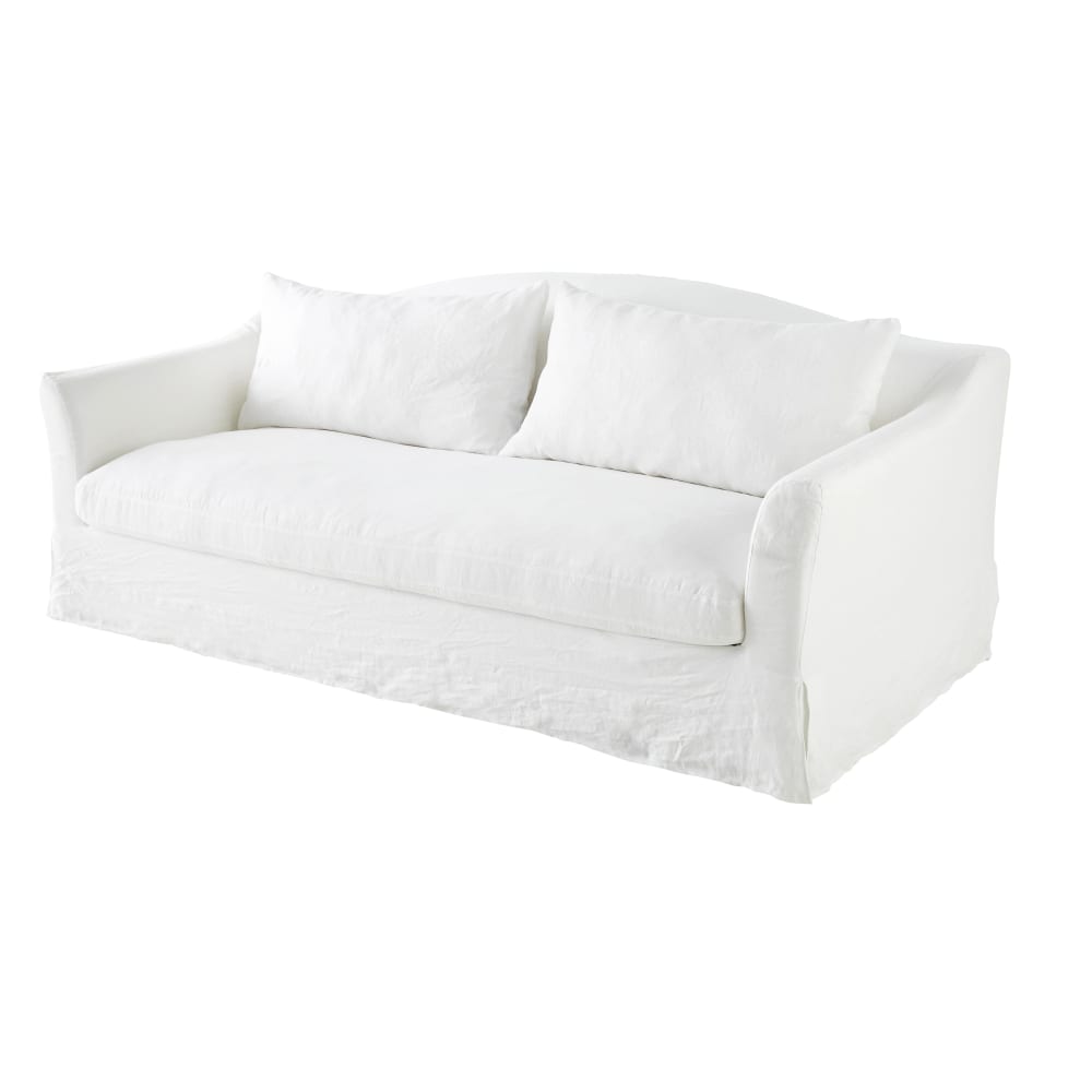 4-Sitzer-Sofa mit Bezug aus gewaschenem Leinen, weiß - Maisons Du