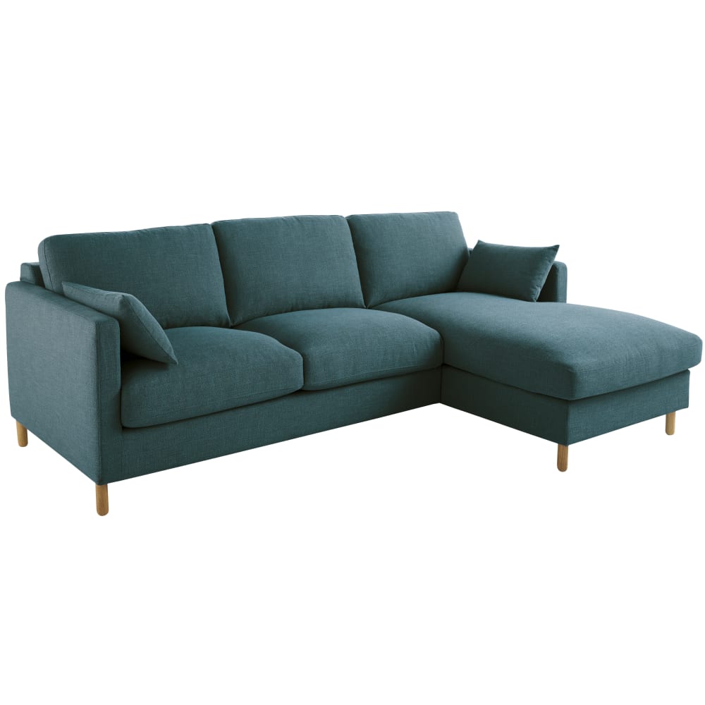 5-Sitzer-Ecksofa mit Ecke rechts, petrolblau und ausziehbar mit