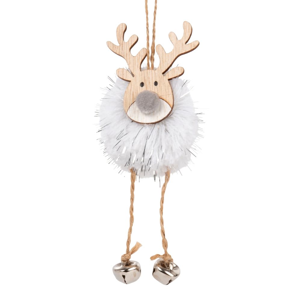 Adorno de Navidad de pompón y reno con cascabeles