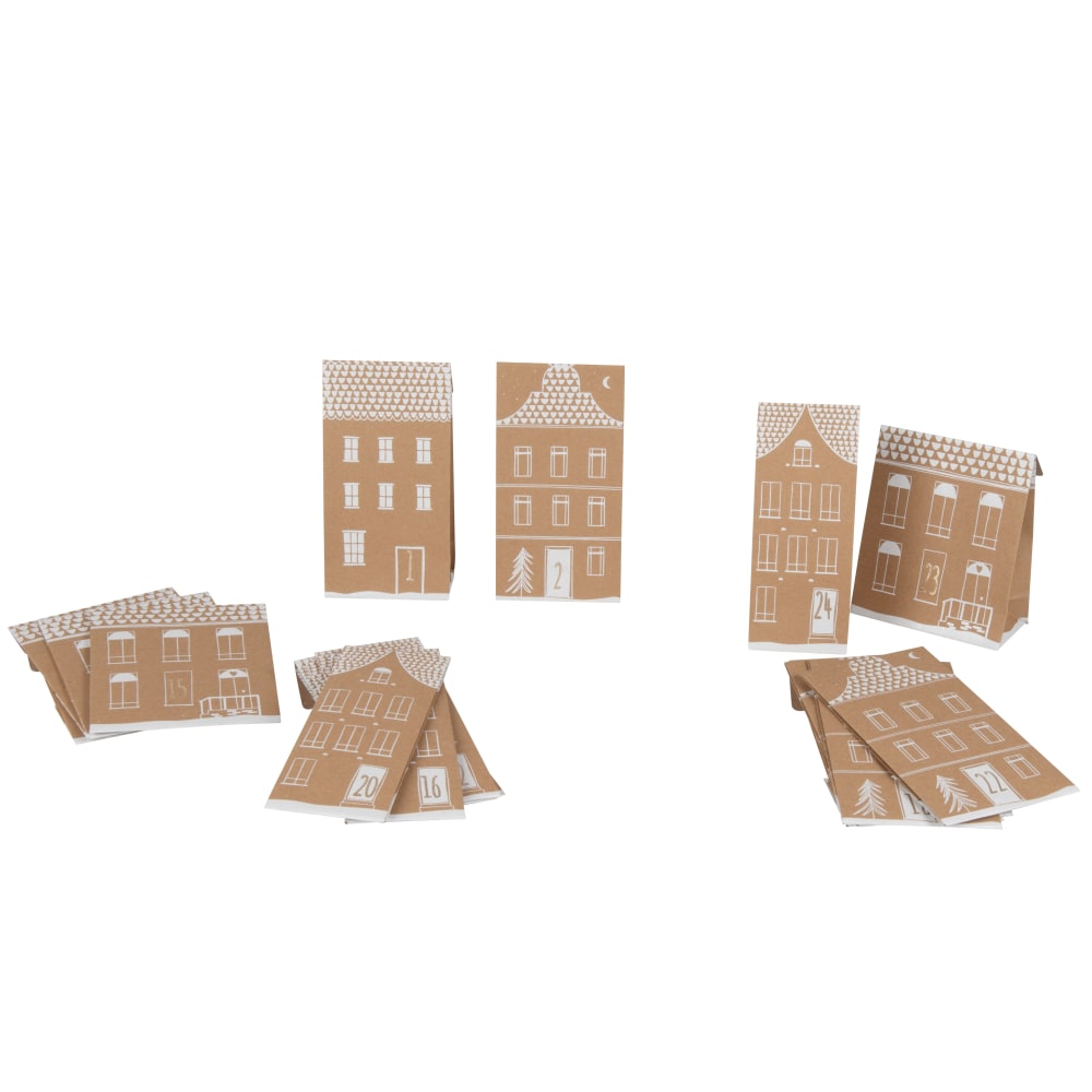 Adventskalender Kraftpapiertüten, braun und weiß - Maisons Du