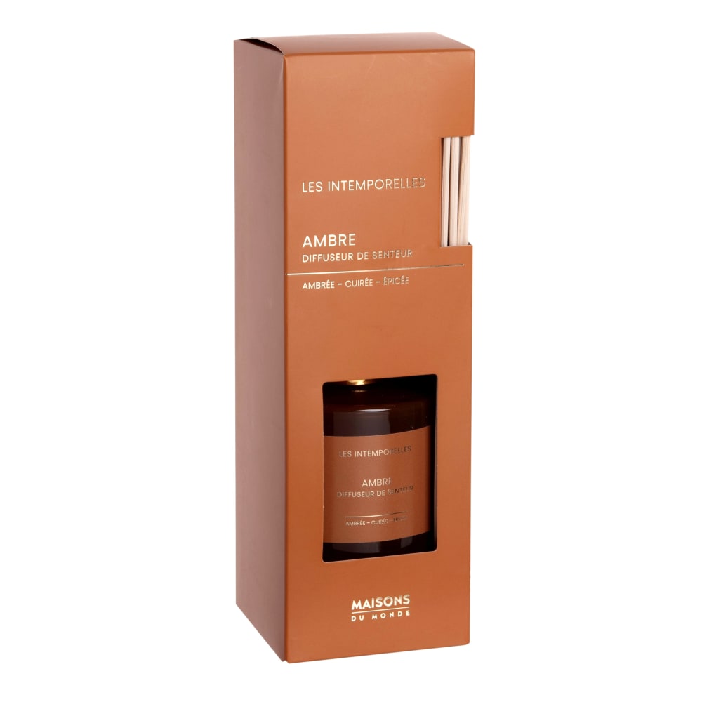 ambientador de vidrio marron con fragancia de ambar 200 ml