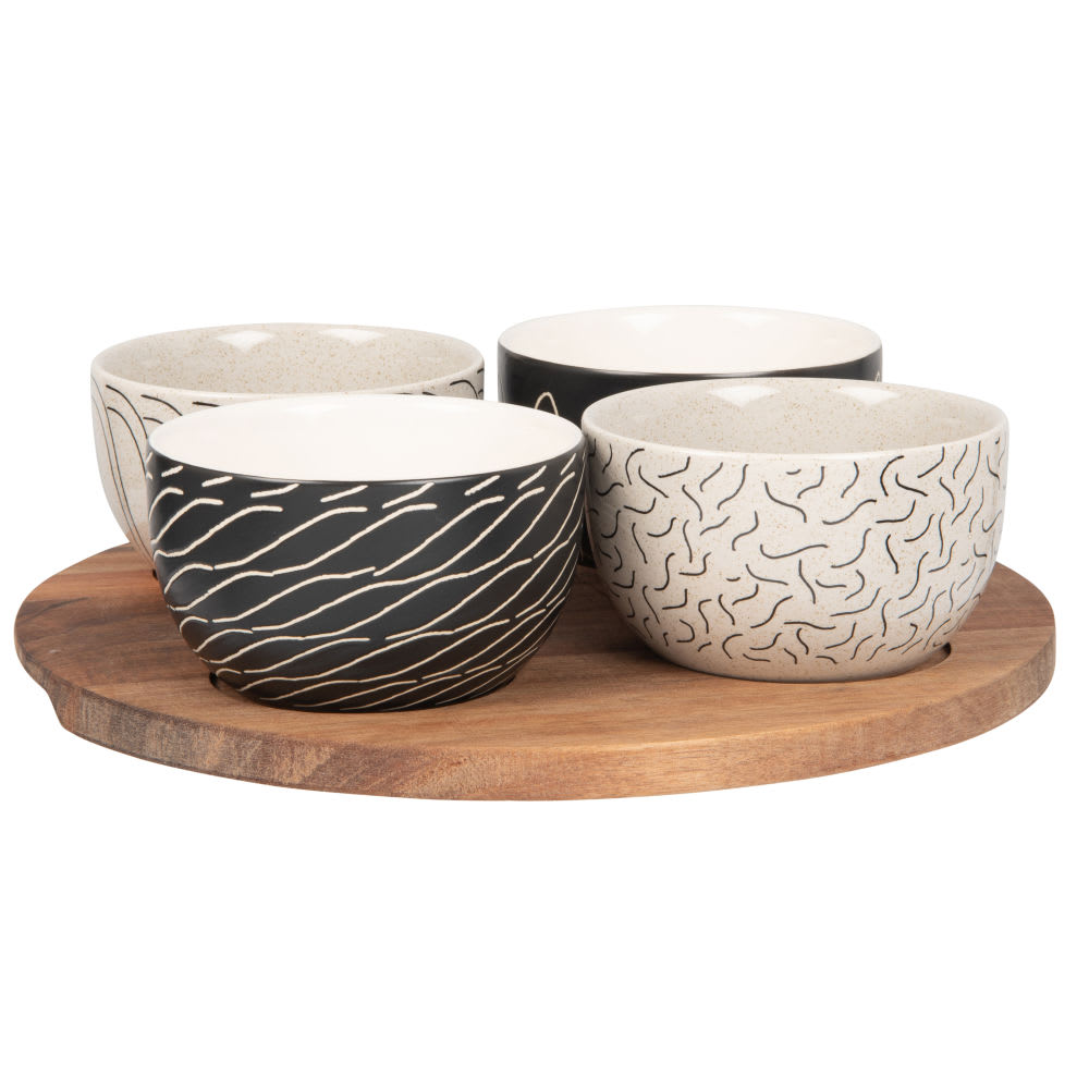 Aperitifschüsseln aus Keramik, Set aus 4, schwarz und beige mit