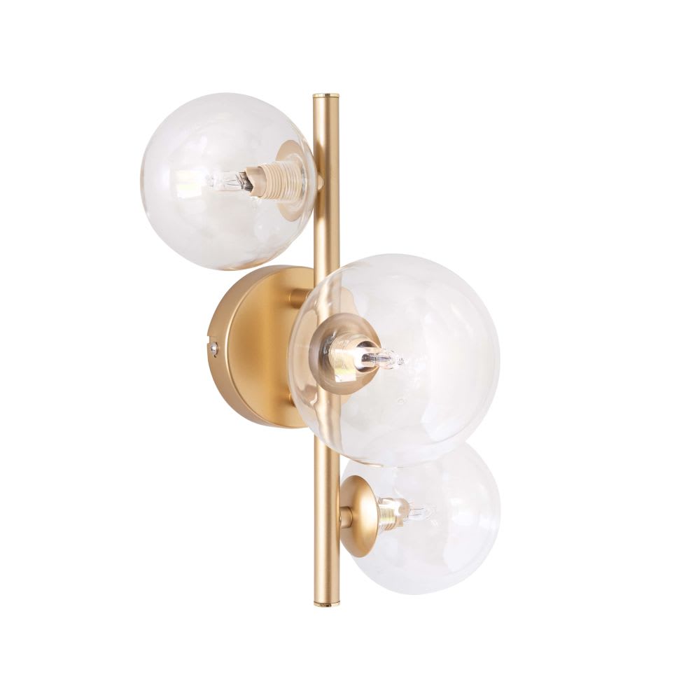 Applique 3 globes en verre et métal doré
