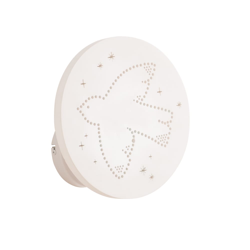Applique enfant en céramique blanche et métal à motifs oiseaux et étoiles