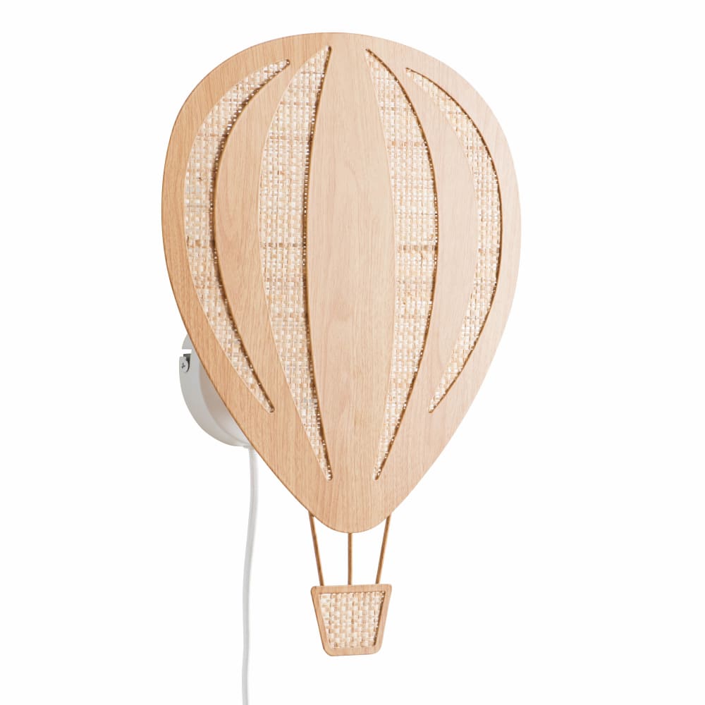 Applique montgolfière en raphia tressé et métal