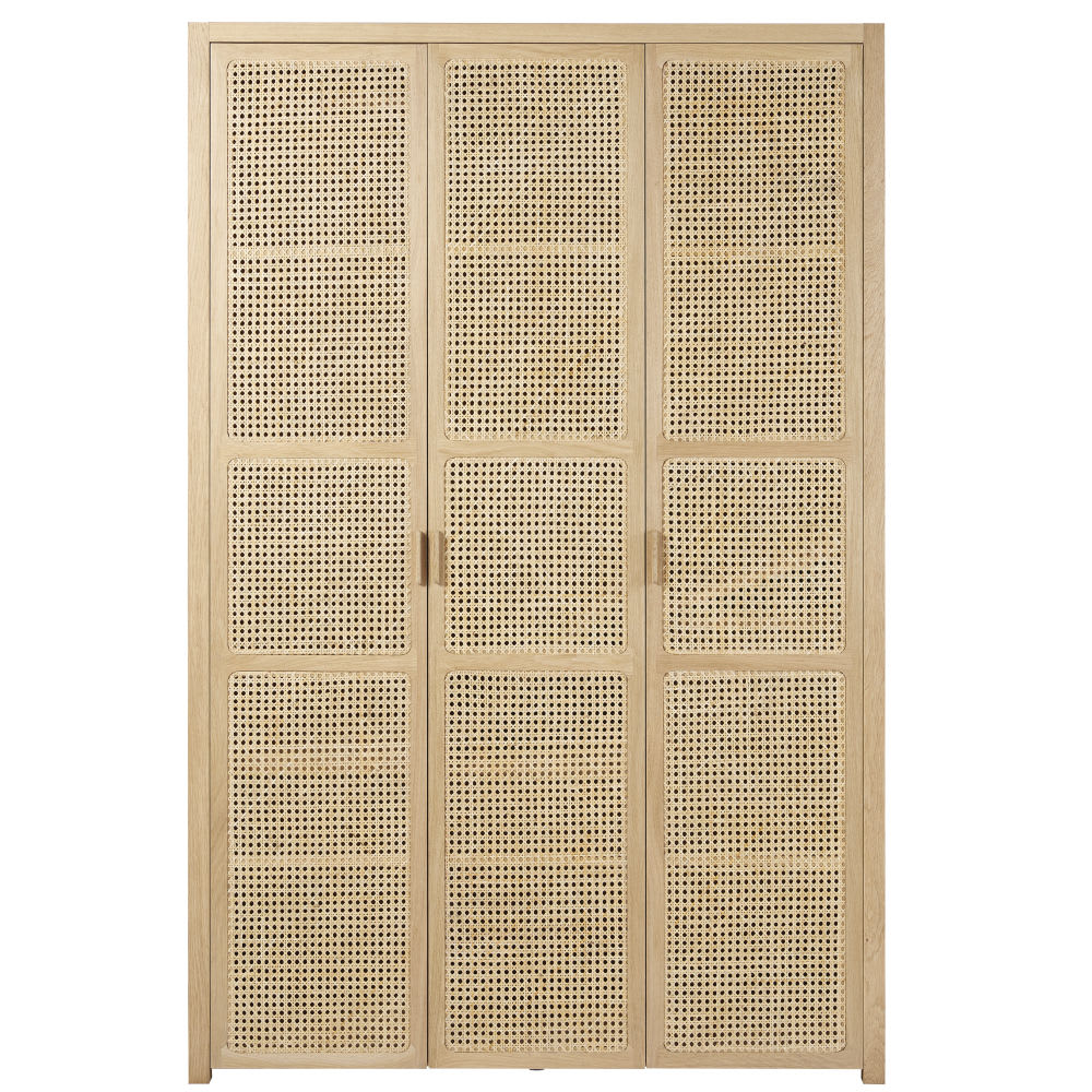 Armario de 3 puertas con rejilla de mimbre 135 cm