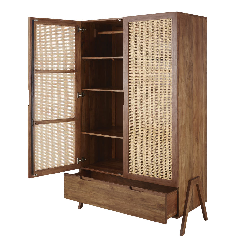 Armoire 2 portes 1 tiroir cannage en rotin L114