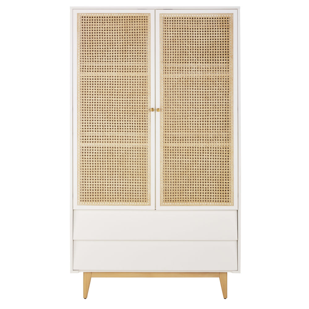Armoire 2 portes 2 tiroirs cannage en rotin L105