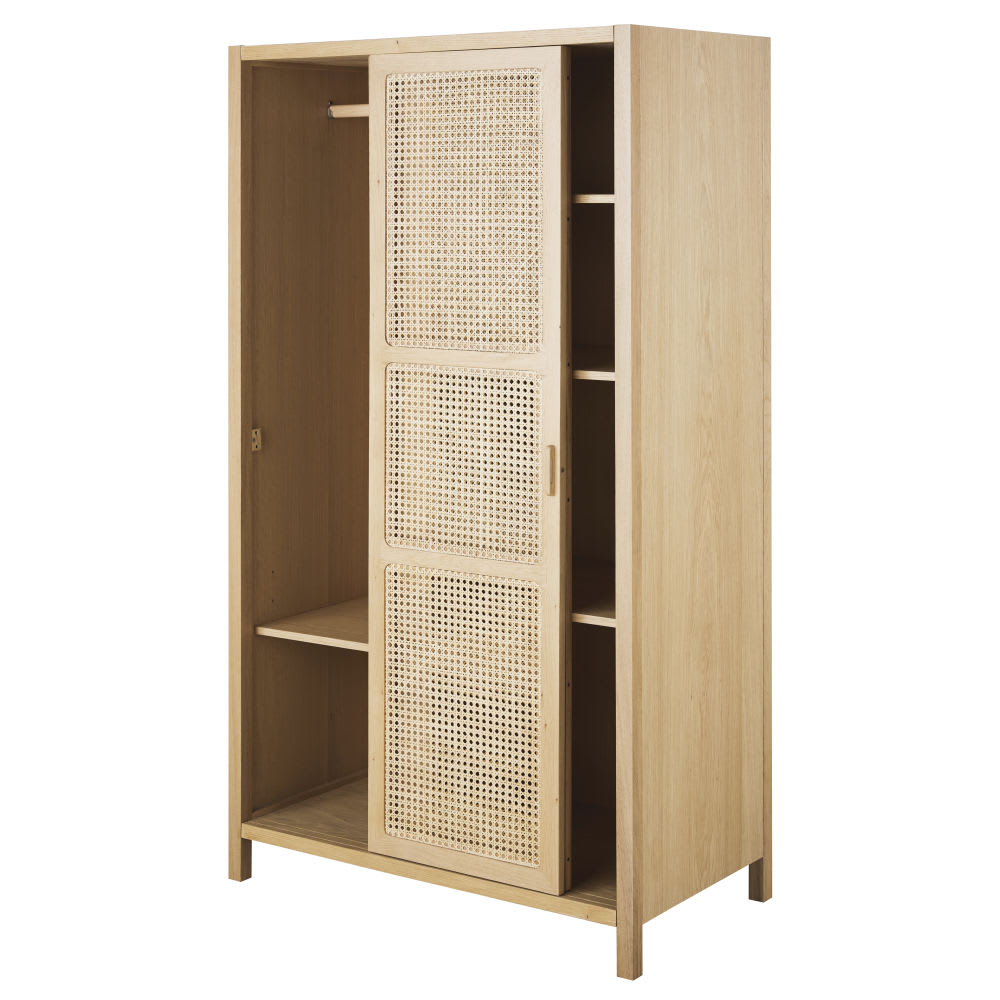 Armoire 2 portes coulissantes et cannage en rotin L100
