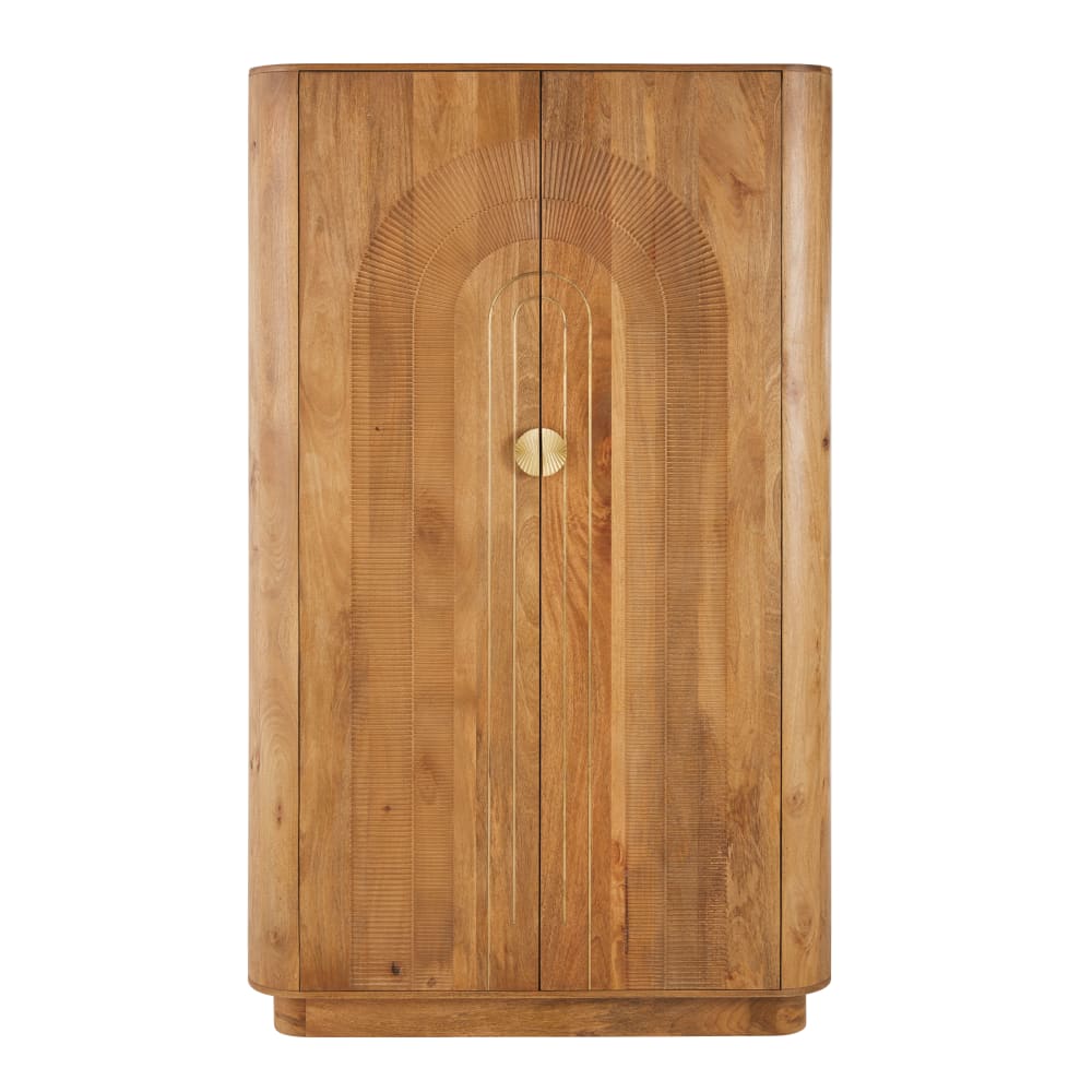 Armoire 2 portes en bois de manguier,  et métal doré L120