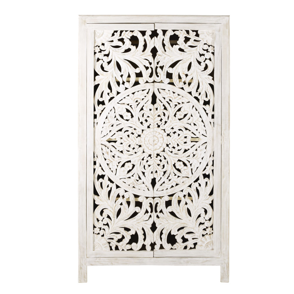 Armoire 2 portes en manguier massif sculpté L110
