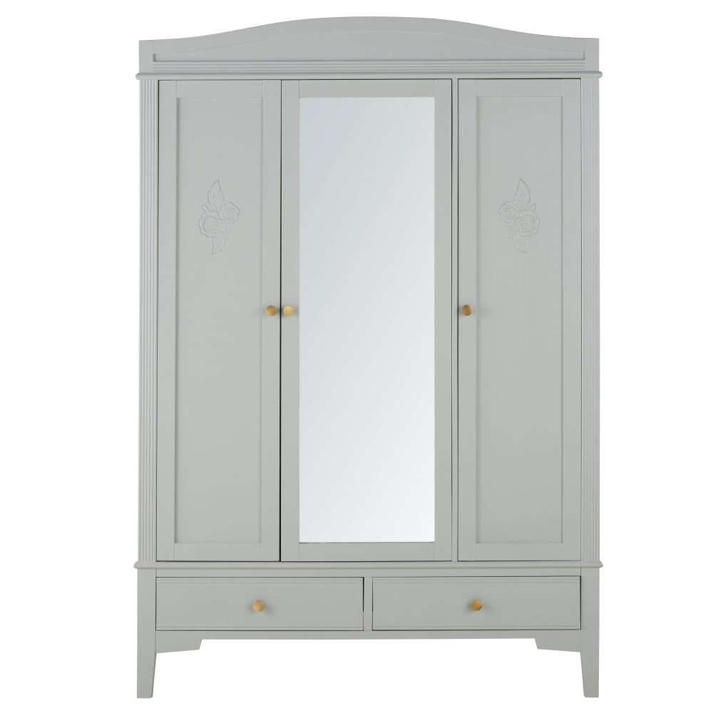 Armoire 3 porte 2 tiroirs vert de gris L132