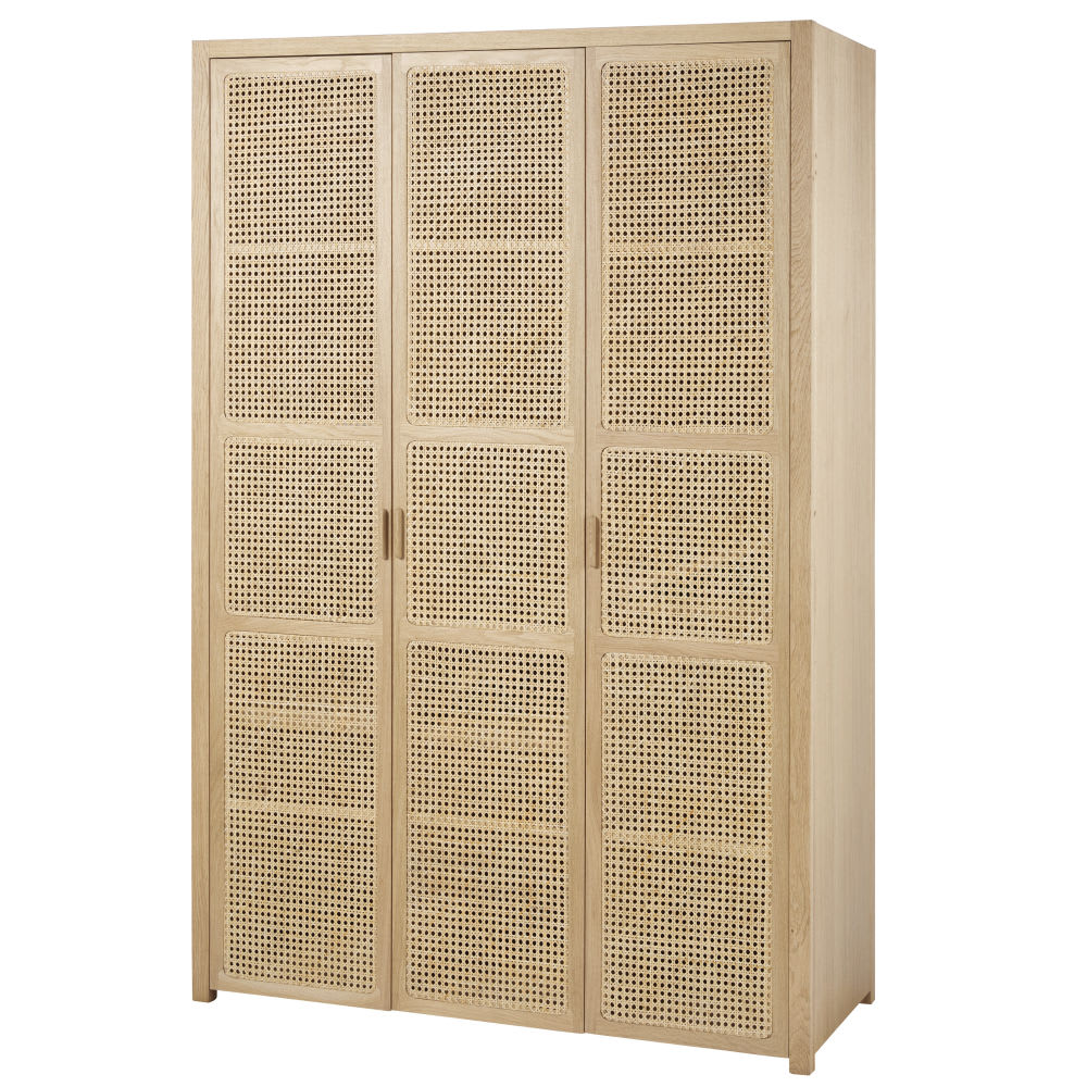 Armoire 3 portes avec cannage en rotin L135