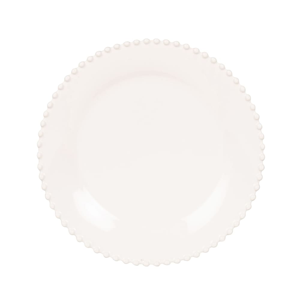 Assiette à dessert bord perles en faïence blanche