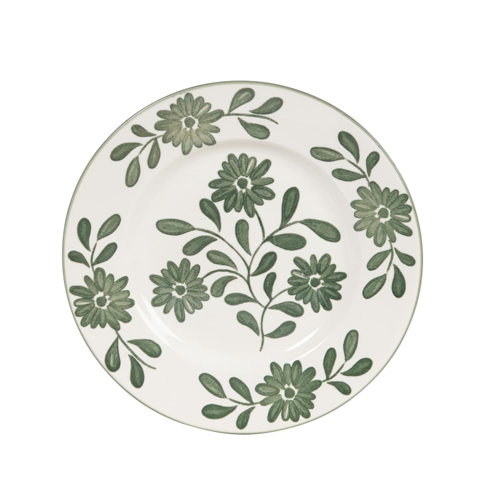 Assiette à dessert en céramique blanche motif floral vert