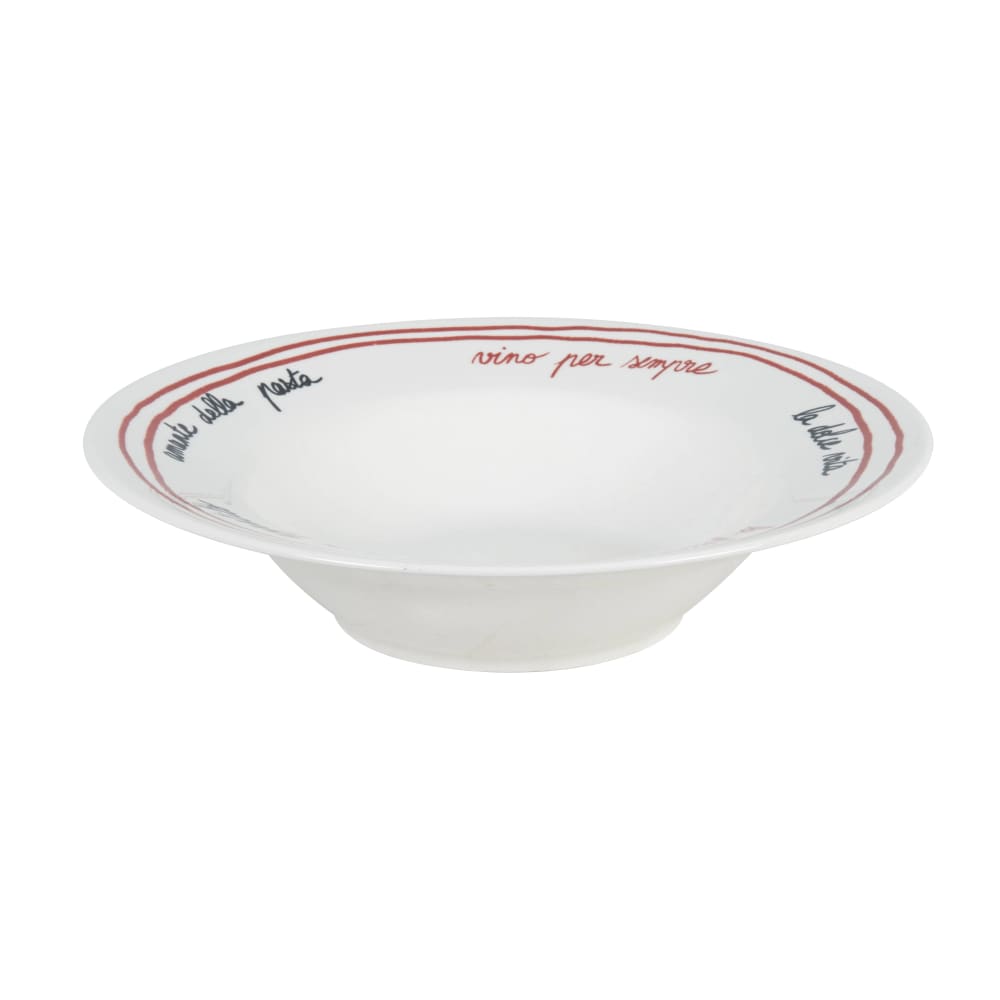 Assiette à pâtes en céramique blanche motif noir et rouge